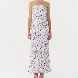 THIRD FORM Blue Bell Bias Strapless Dress in Floral US Size 2